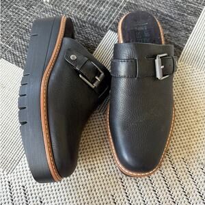 NEW NATURALIZER Wayde Leather Mule Clogs Womens 6 Black Slip On Platform Buckle